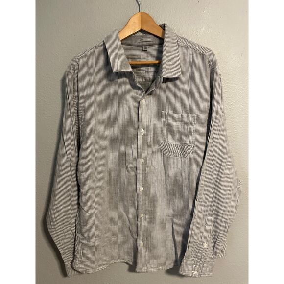 Hornytoad Shirt Mens XL Gray White Striped Organic Cotton Button Up Long Sleeve - Picture 1 of 7